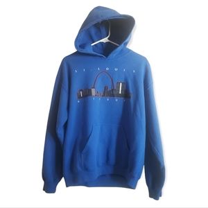 Gildan Mens M Blue St louis Missouri Crewneck Drawstring Hoodie